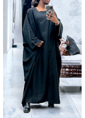Abaya 2 pièces robe et kimono en noir - 1