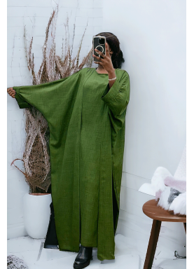 Abaya 2 pièces robe et kimono en kaki  - 2