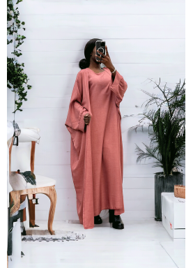 Abaya 2 pièces robe et kimono en rose - 1