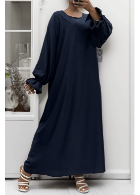 Longue abaya marine froncé aux manches  - 3