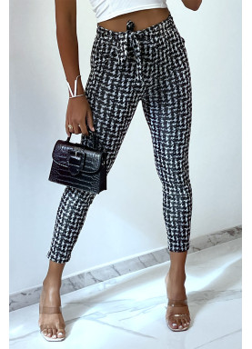 Pantalon slim noir avec motif poches et ceinture - 1