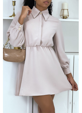 Robe chemise beige très class avec joli bouton au col - 4