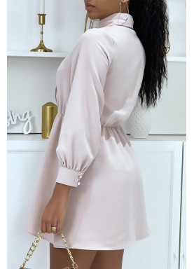 Robe chemise beige très class avec joli bouton au col - 5