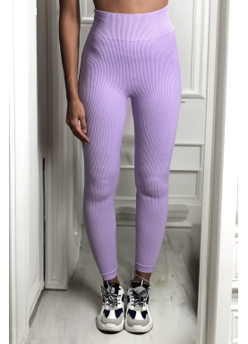 Legging violet en maille côtelé très extensible - 2