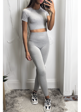 Ensemble legging et top sport gris en matière gênante - 6