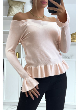 Pull rose à volant dans une douce matière extensible - 2
