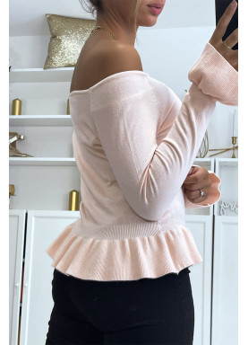 Pull rose à volant dans une douce matière extensible - 3