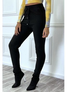 Pantalon noir coupe cigarette à élastique - 1