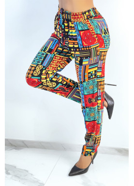 Pantalon fluide vert à imprimé multi-color - 2