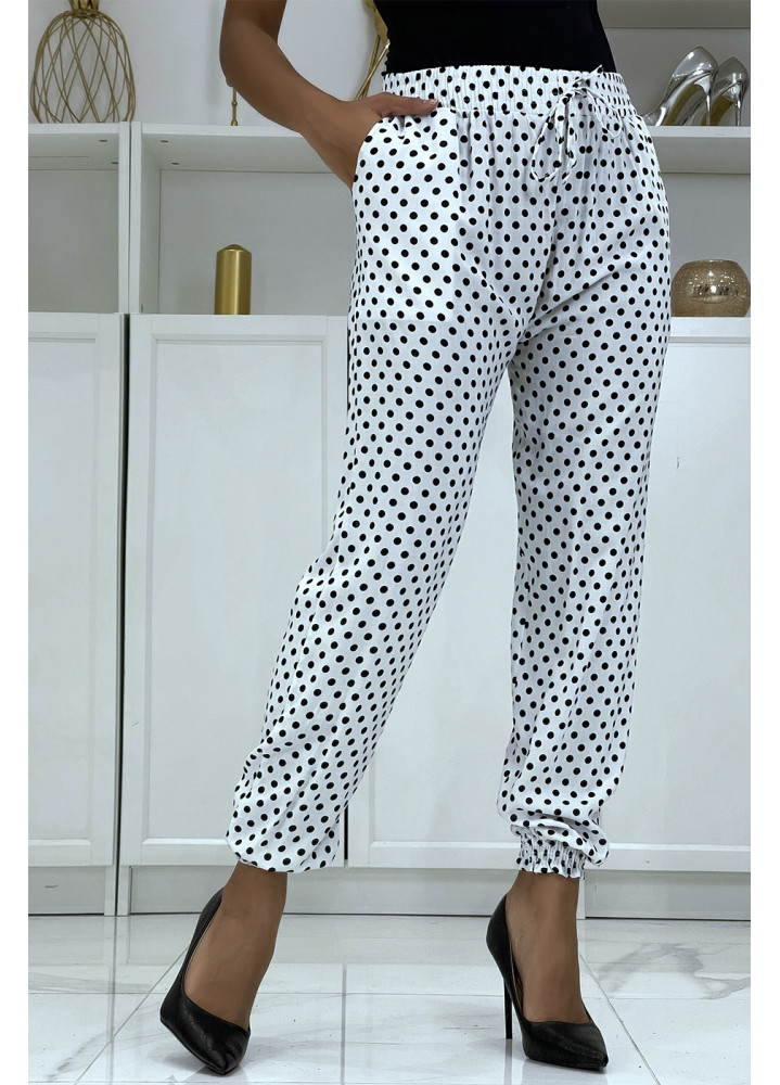 Pantalon fluide blanc à pois A-5 - 1
