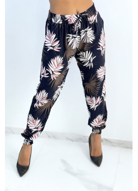 Pantalon ample marine à imprimé feuillage d'automne - 1