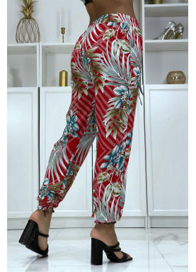 Pantalon fluide rouge à motif floral a-14 - 2