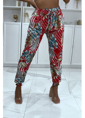 Pantalon fluide rouge à motif floral a-14 - 6