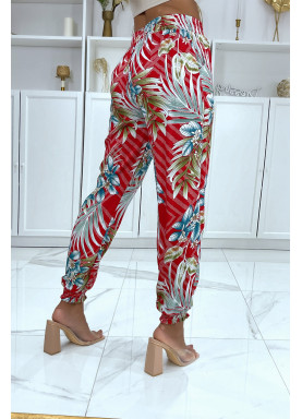 Pantalon fluide rouge à motif floral a-14 - 7