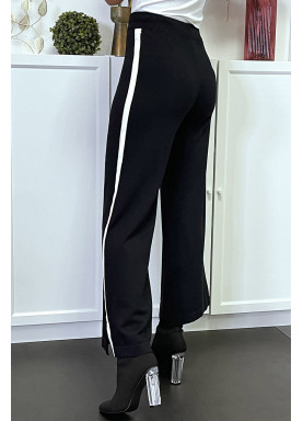 Pantalon palazzo fluide noir avec bande blanche - 1