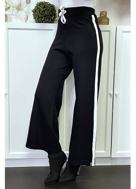 Pantalon palazzo fluide noir avec bande blanche - 2