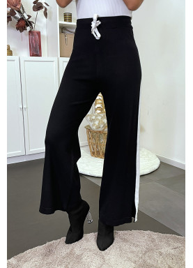 Pantalon palazzo fluide noir avec bande blanche - 6