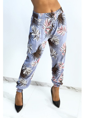 Pantalon ample lilas à imprimé feuillage d'automne - 1