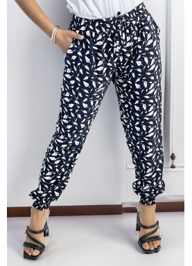 Pantalon ample marine à imprimé centaines de plumes - 2