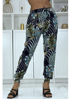 Pantalon fluide marine à motif floral a-14 - 3
