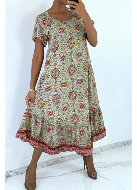 Robe longue vert à manches courtes et imprimé coloré - 2