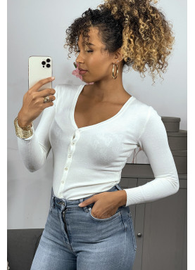 Gilet écru en maille tricot très extensible, l'incontournable classique - 3