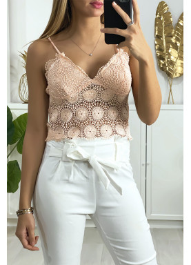 Débardeur en dentelle rose avec bretelles amovible - 2