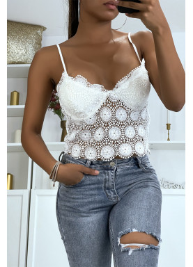 Débardeur en dentelle blanc avec bretelles amovible - 1
