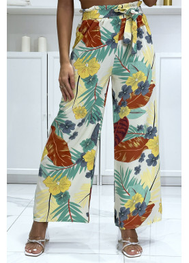 Pantalon palazzo fleuris vert motif fleure - 3