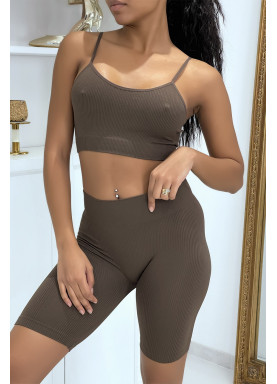 Ensemble moulant marron crop top - 1