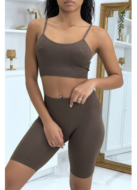 Ensemble moulant marron crop top - 4
