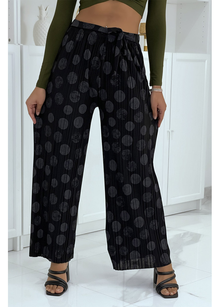 Pantalon palazzo plissé noir avec motif - 1
