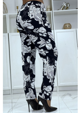 Pantalon fluide marine à motif floral B-47 - 3