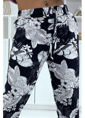 Pantalon fluide marine à motif floral B-47 - 4