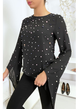 Haut noir fluide à perles - 3