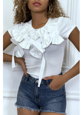 T-shirt blanc manches courtes, avec des noeuds - 3