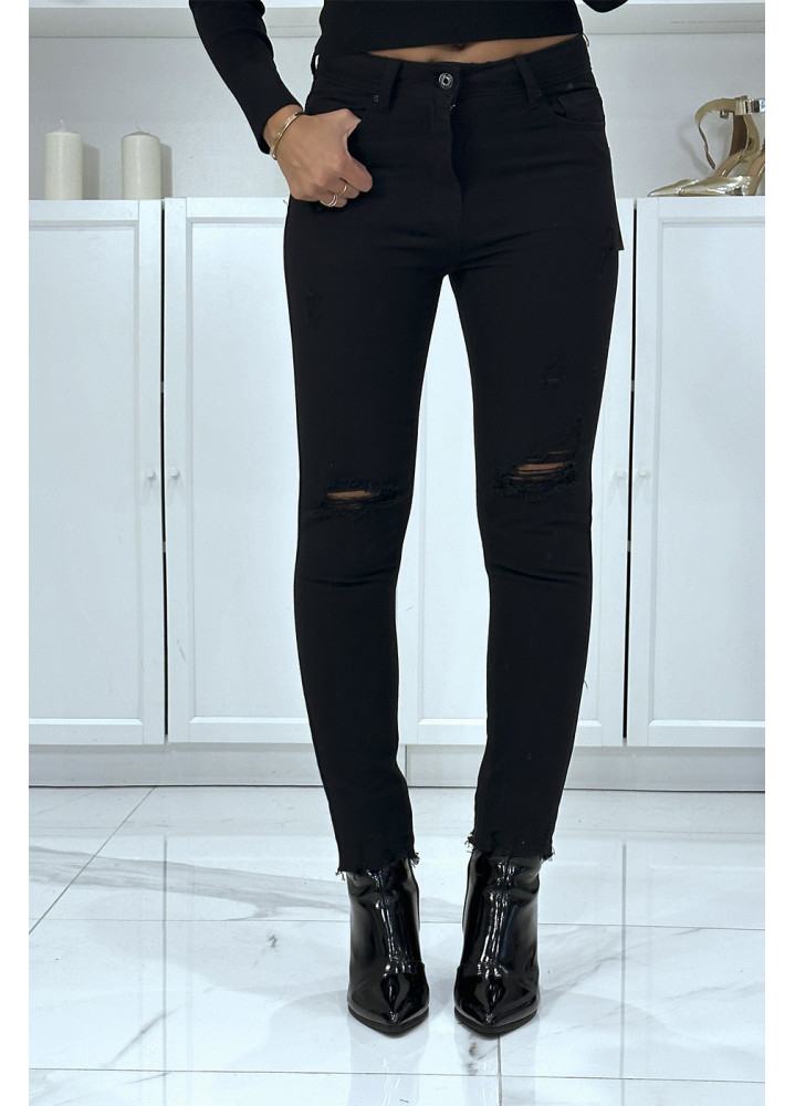 Jean slim noir effet destroy déchiré - 1