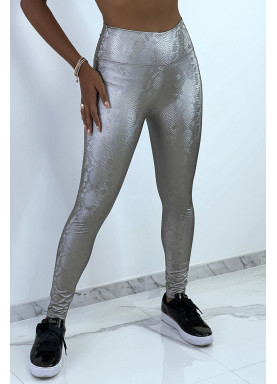 Legging gris argenté effet 3D motif Python - 1