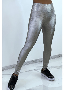 Legging gris argenté effet 3D motif Python - 2