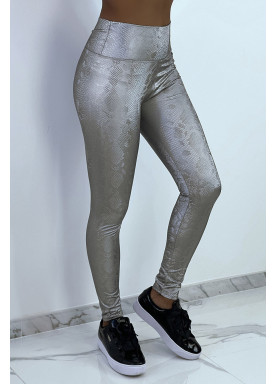 Legging gris argenté effet 3D motif Python - 3