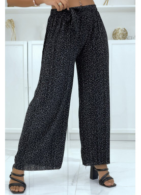 Pantalon plissé fluide noir à motif marbre - 1