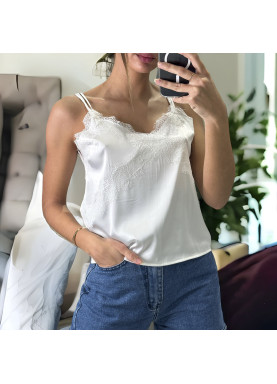 Débardeur blanc satiné avec dentelle - 1