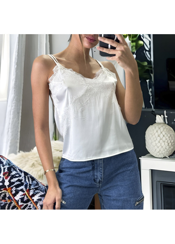Débardeur blanc satiné avec dentelle - 2