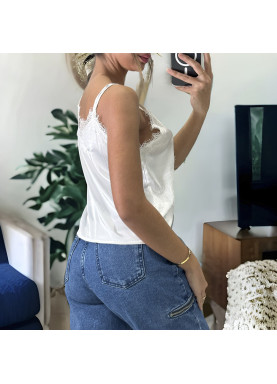Débardeur blanc satiné avec dentelle - 3