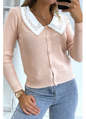 Gilet rose à col Claudine - 2