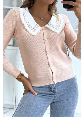 Gilet rose à col Claudine - 3