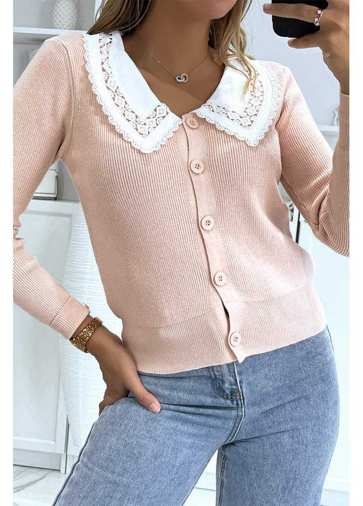 Gilet rose à col Claudine - 3