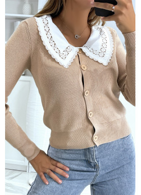 Gilet beige à col Claudine - 2