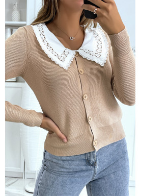 Gilet beige à col Claudine - 3