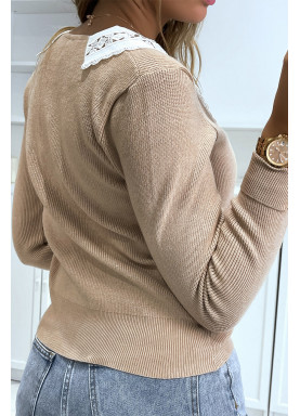 Gilet beige à col Claudine - 4